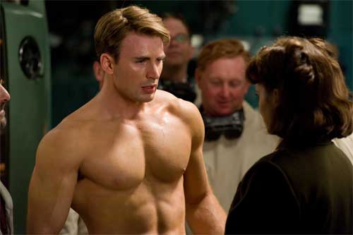 Chris Evans shirtless in Captain America: The First Avenger